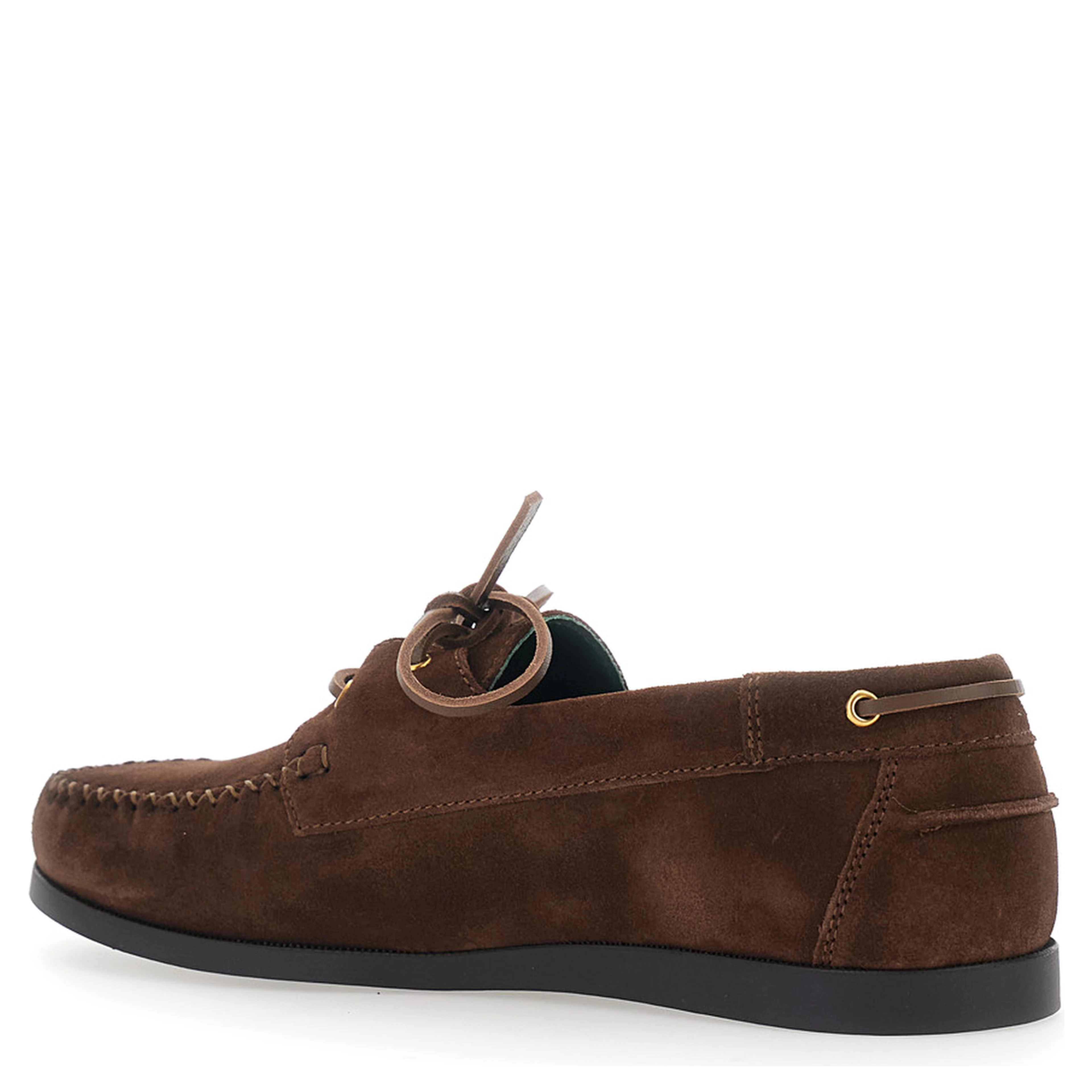 Brown Loafers with Rounded Toe and Strap in Suede for Men