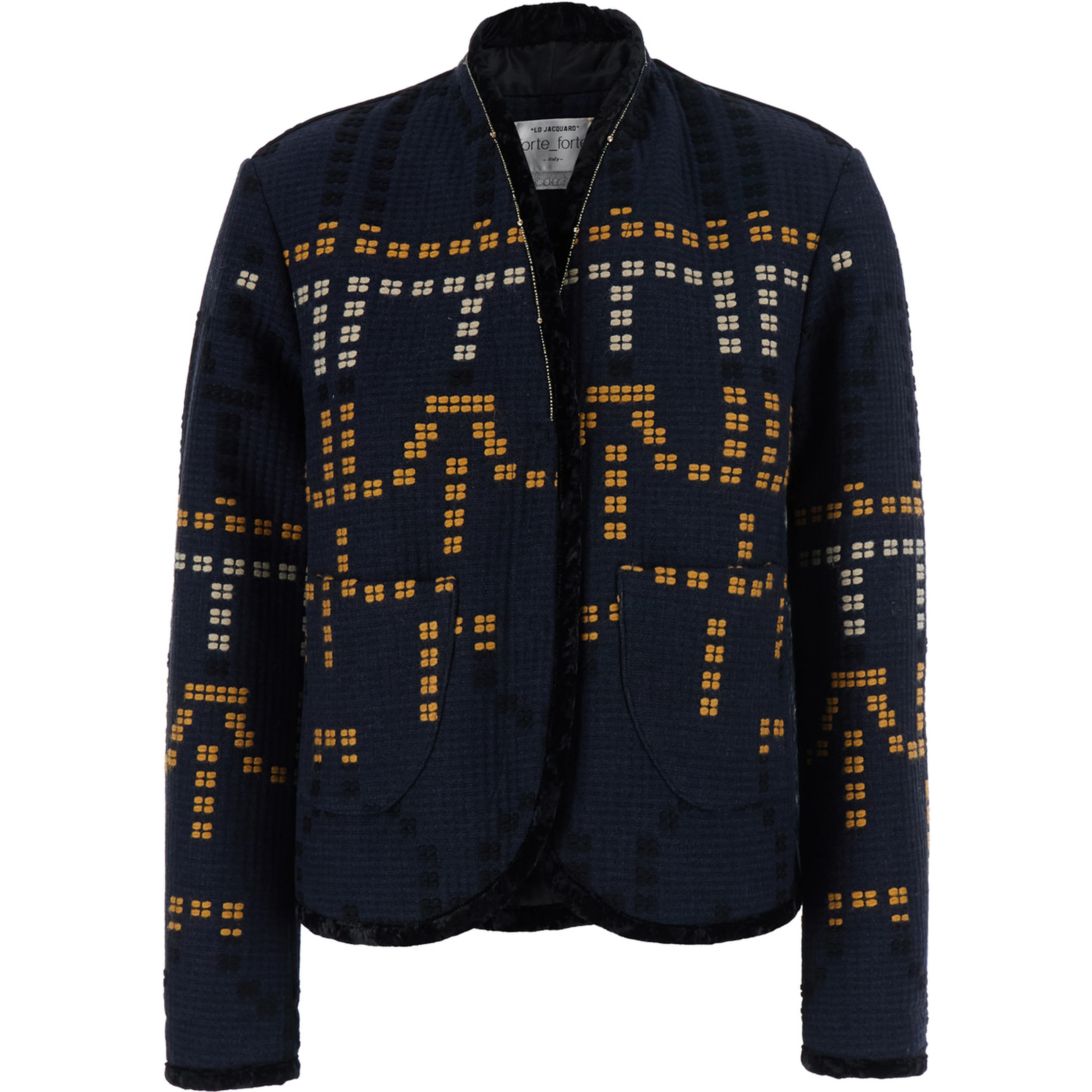 Samarcanda Black Jacket with geometric embroidery with beads in blend cotton for women
