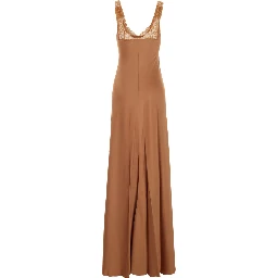 Pink Long Dress with Fixed Straps and Lace Detail on Straps and Neck in Blend Viscose for Women