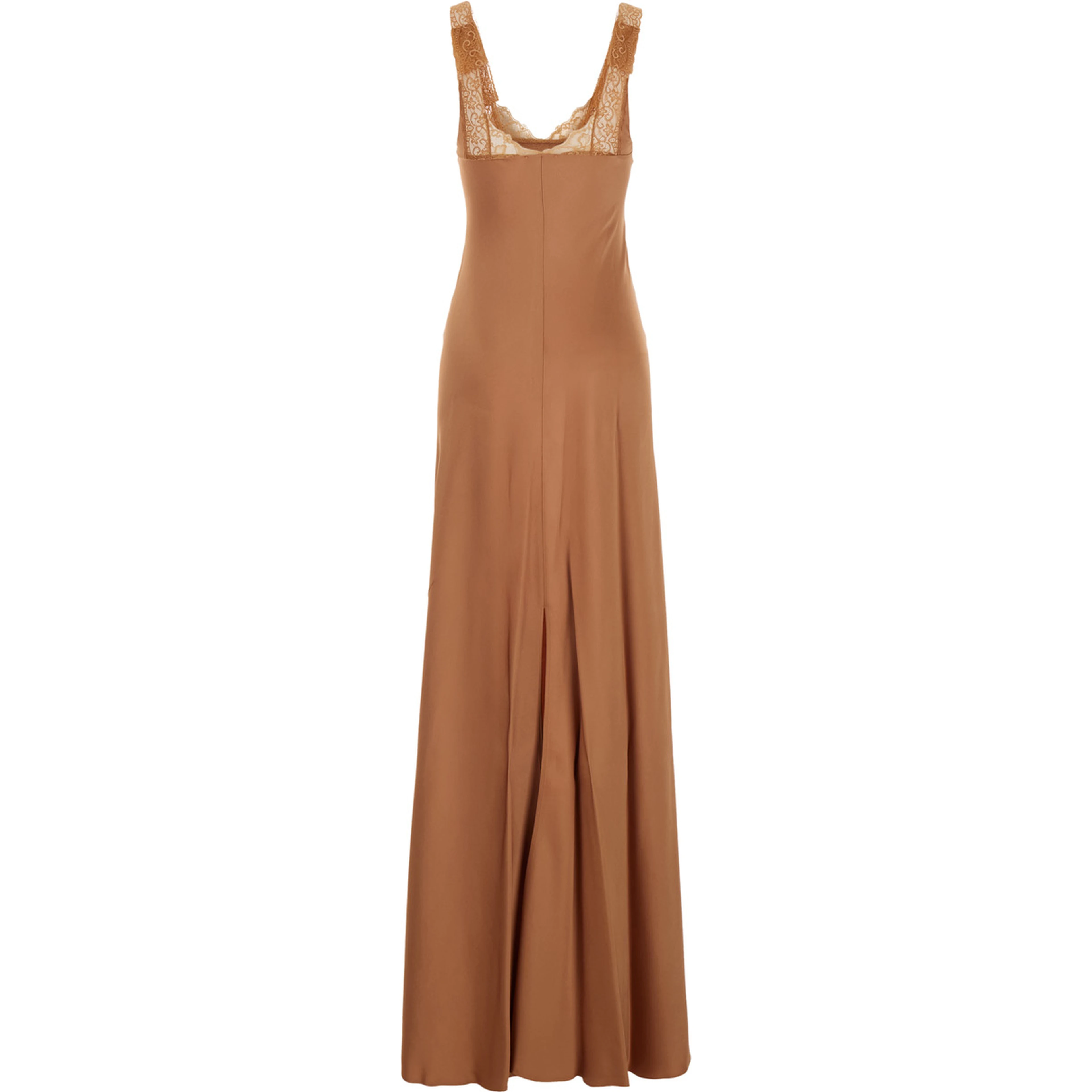 Pink Long Dress with Fixed Straps and Lace Detail on Straps and Neck in Blend Viscose for Women