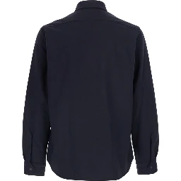 Blue Shirt with Pointed Collar and Button Closure in Wool Blend Men