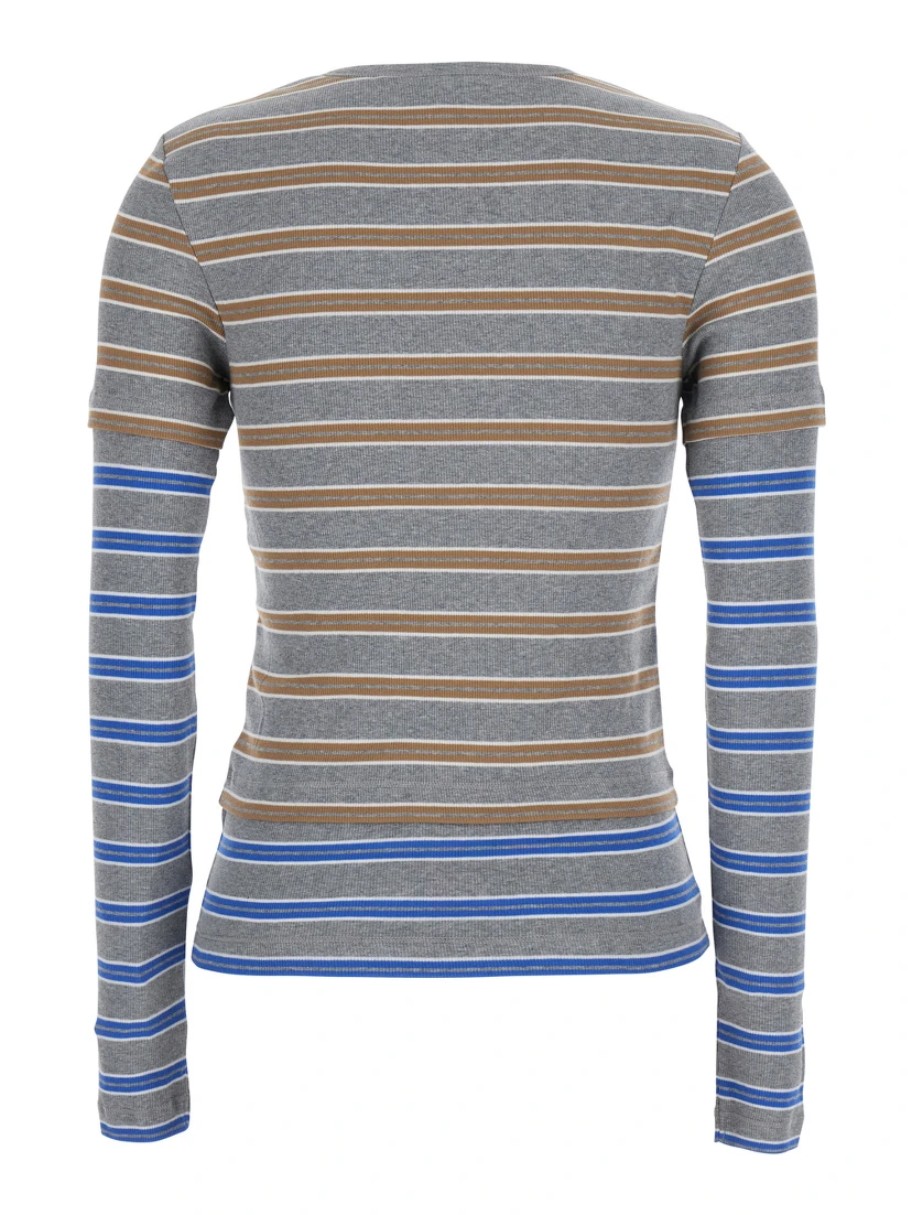 Long Sleeve Mesh Top with Blue Details