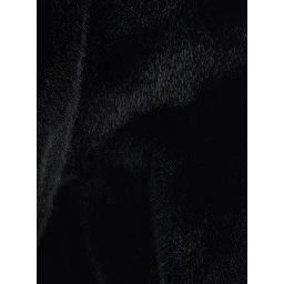 Black short shearling jacket with classic collar and front zip closure in ecofur for women