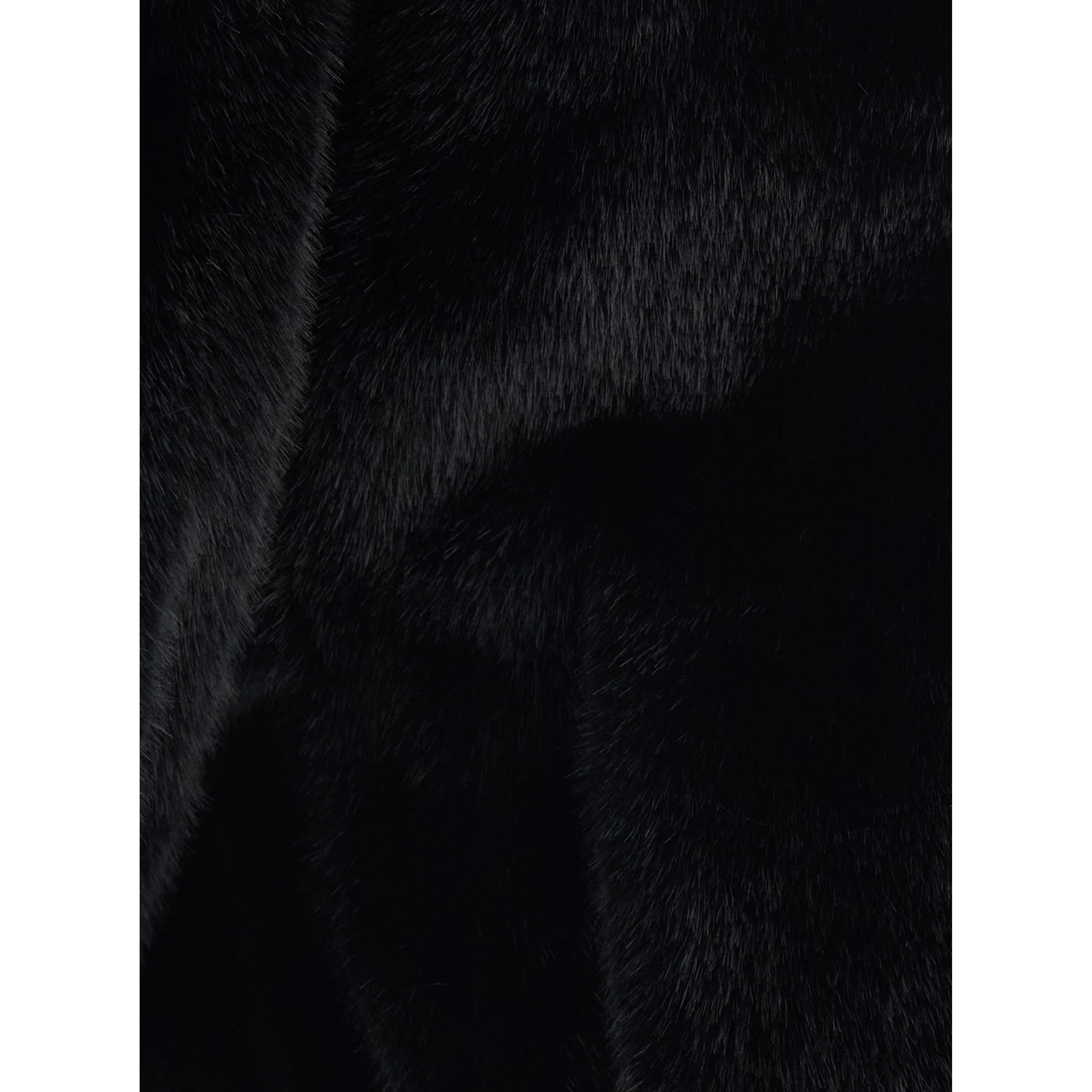 Black short shearling jacket with classic collar and front zip closure in ecofur for women