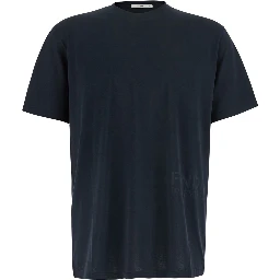 Black T-Shirt with Tone-on-Tone Logo on the Side in Cotton for Men