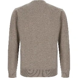 Beige V-Neck Sweater in Wool and Cashmere for Men