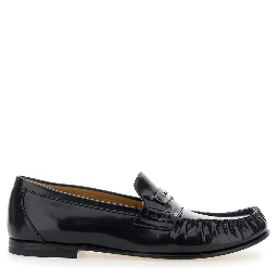 Black Loafers with Rounded Toe in Leather for Men