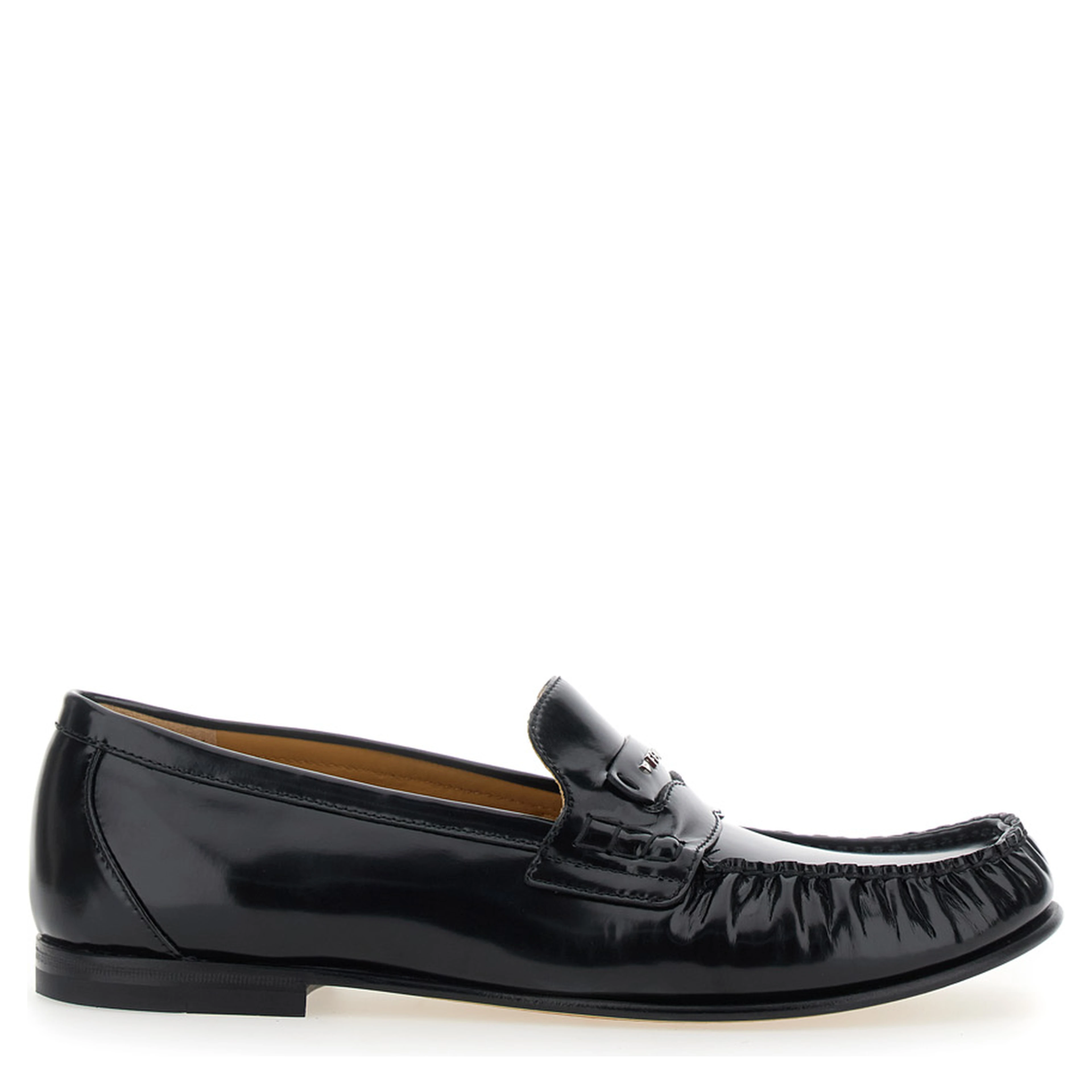 Black Loafers with Rounded Toe in Leather for Men