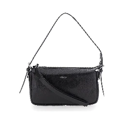 Zip Top Black Crossbody bag with adjustable and removable strap and FF logo on the front in leather for women