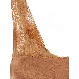 Pink Long Dress with Fixed Straps and Lace Detail on Straps and Neck in Blend Viscose for Women
