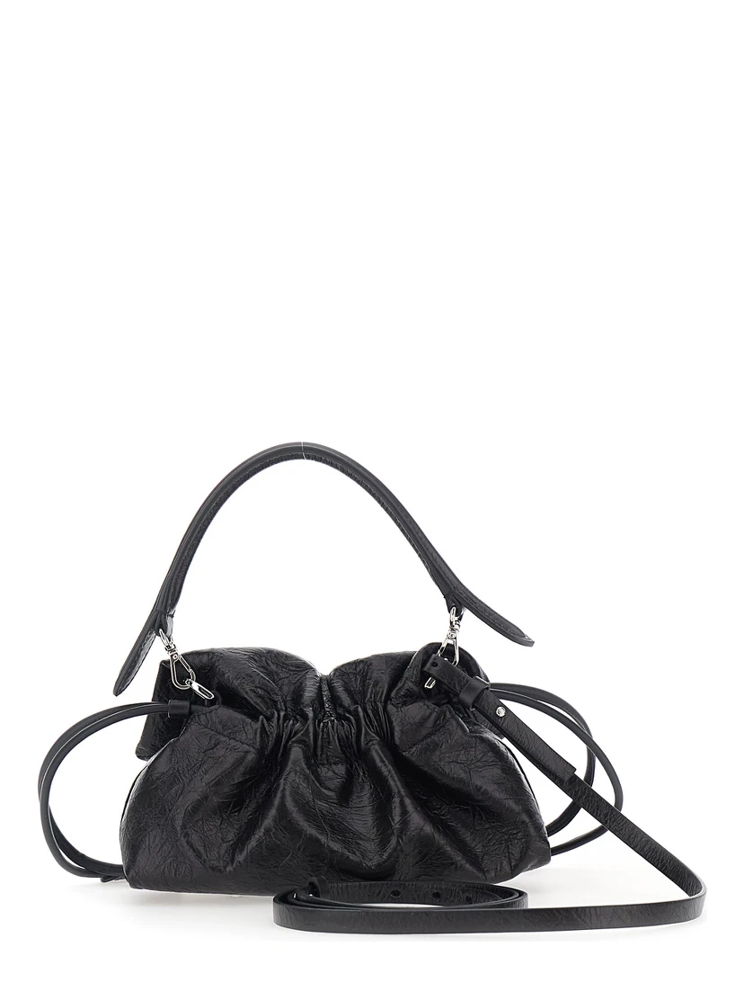 Baguette Black Shoulder bag with FF plate on the front and adjustable and removable strap in leather for women