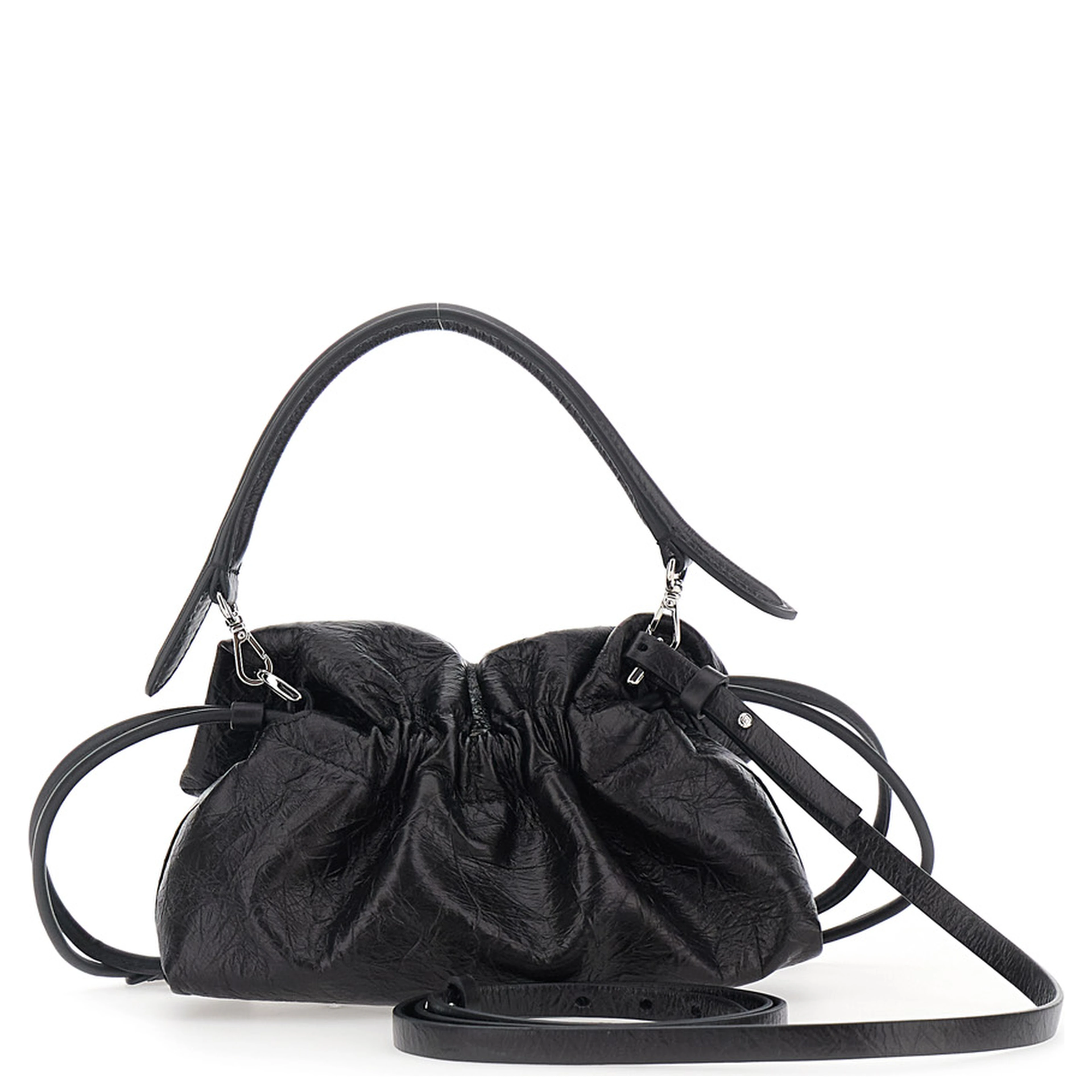 Baguette Black Shoulder bag with FF plate on the front and adjustable and removable strap in leather for women