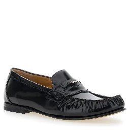 Black Loafers with Rounded Toe in Leather for Men