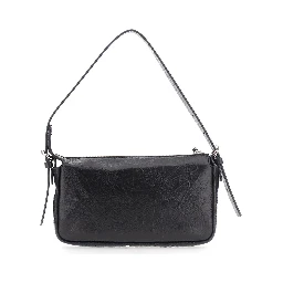 Zip Top Black Crossbody bag with adjustable and removable strap and FF logo on the front in leather for women