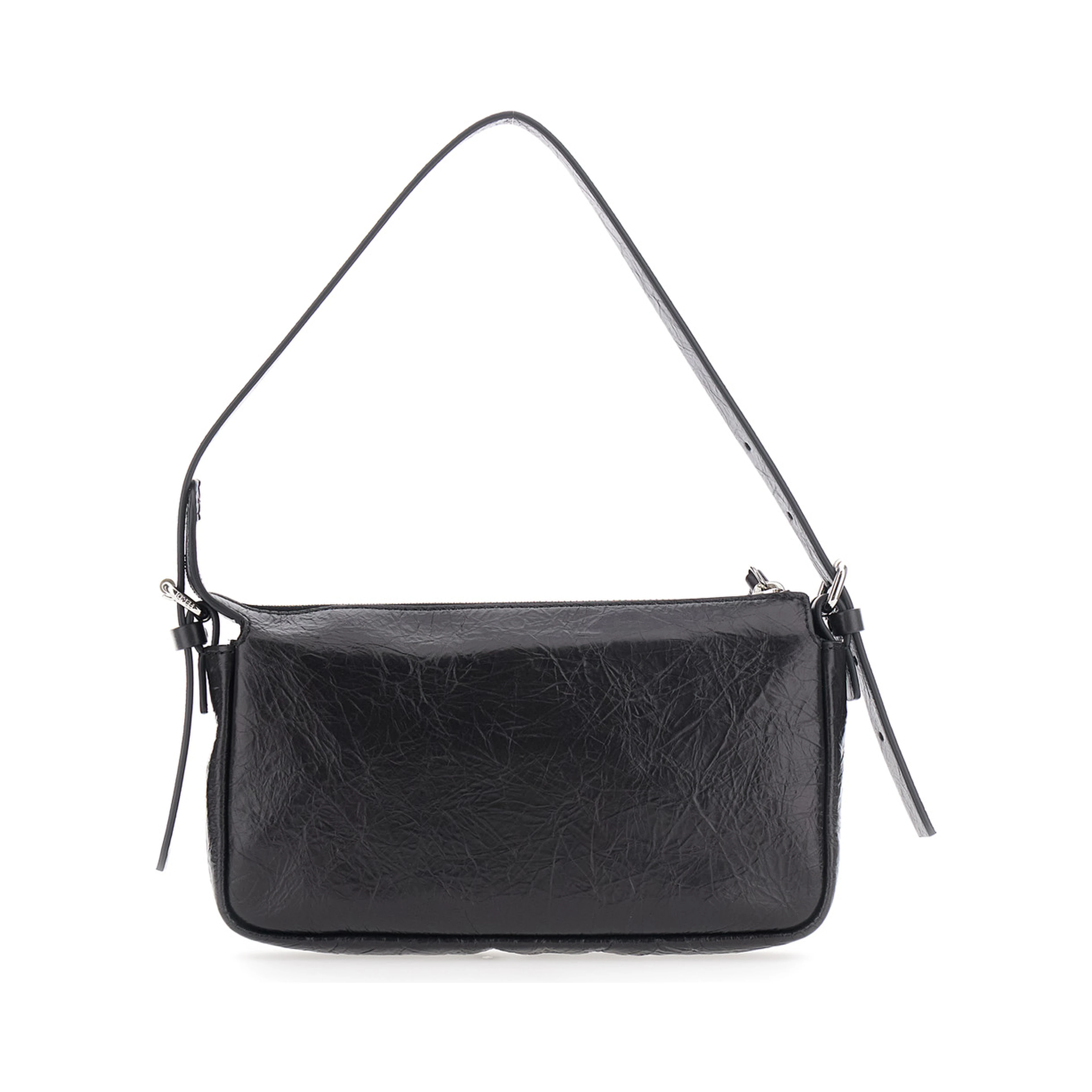 Zip Top Black Crossbody bag with adjustable and removable strap and FF logo on the front in leather for women