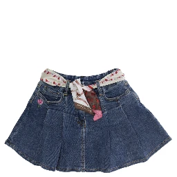 Blue Miniskirt with Fabric Belt and Logo Embroidery on the Back in Denim Girl