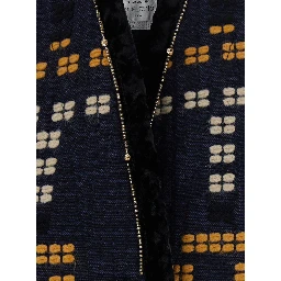 Samarcanda Black Jacket with geometric embroidery with beads in blend cotton for women