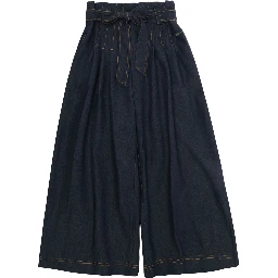 Grey Pants with Front Belt and Wide Leg in Denim Girl