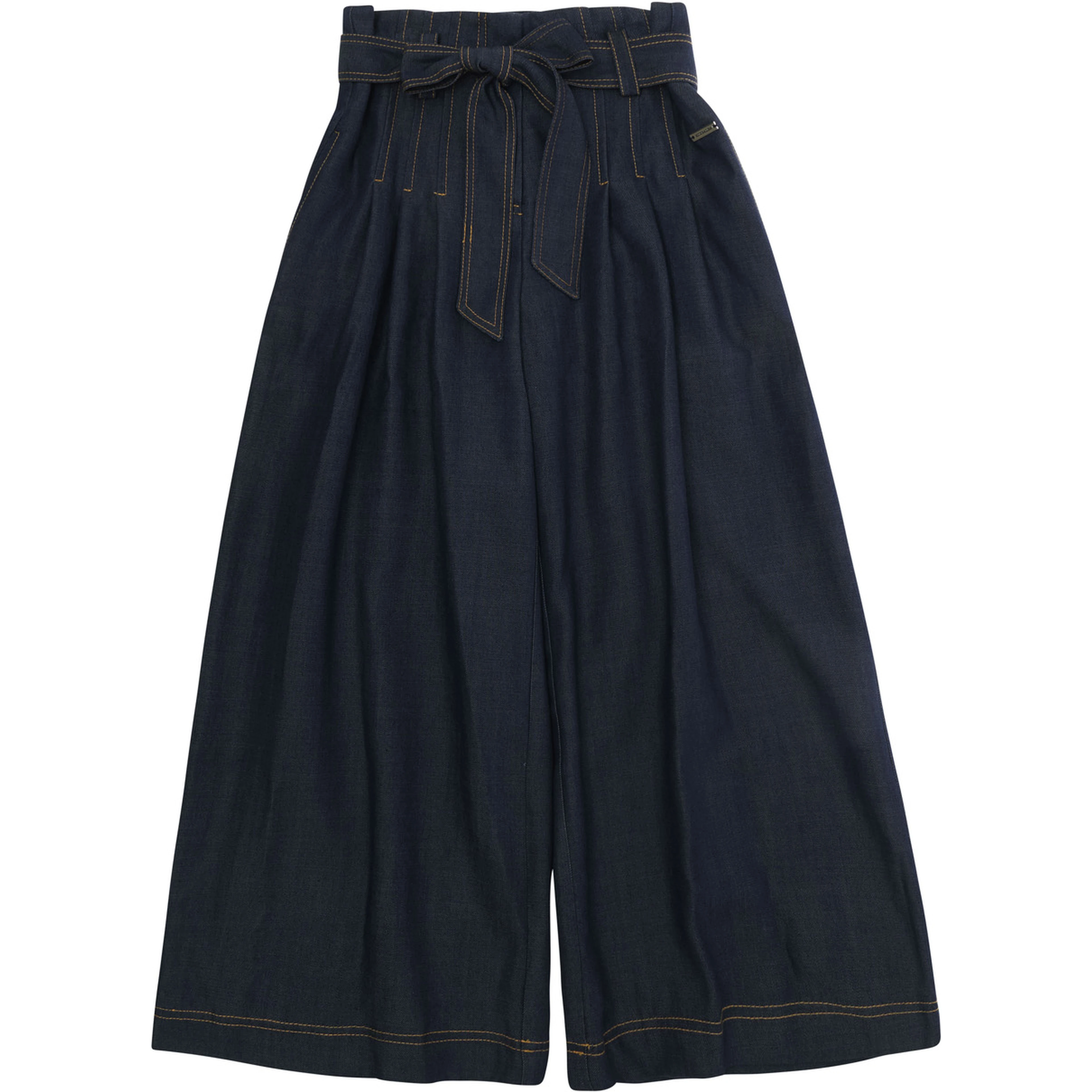 Grey Pants with Front Belt and Wide Leg in Denim Girl