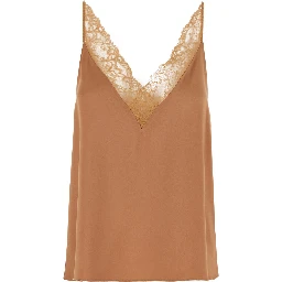 Pink Sleeveless top with V-neck and lace details in Blend viscose for women