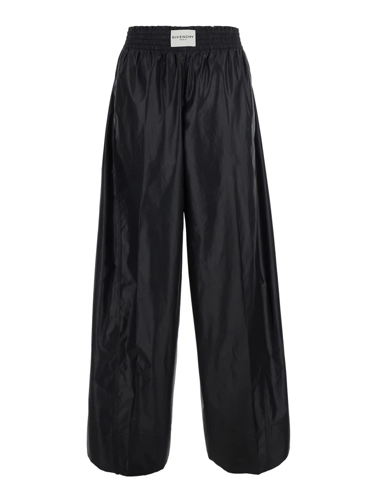 Black Pants with elasticated waist and logo patch on the front in Tech Fabric women