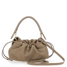 Baguette Soft Beige Small Shoulder bag with FF plate on the Front and Drawstring Closure in Leather for Women