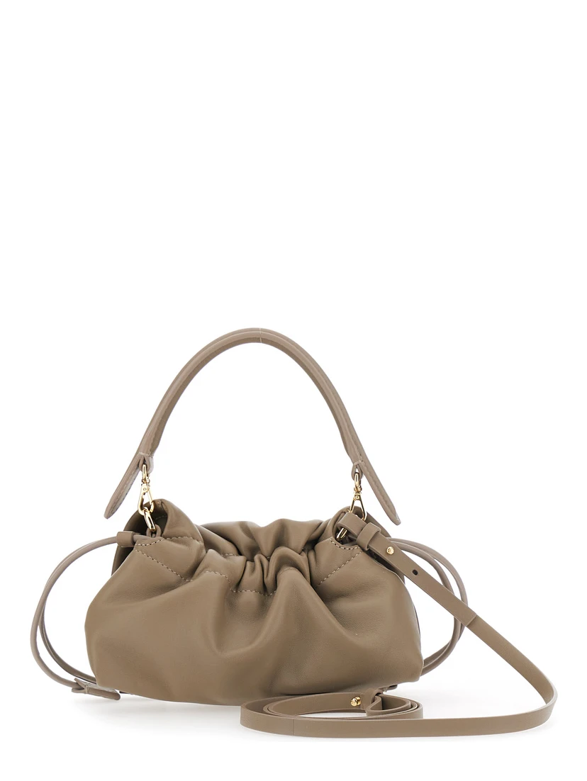 Baguette Soft Beige Small Shoulder bag with FF plate on the Front and Drawstring Closure in Leather for Women