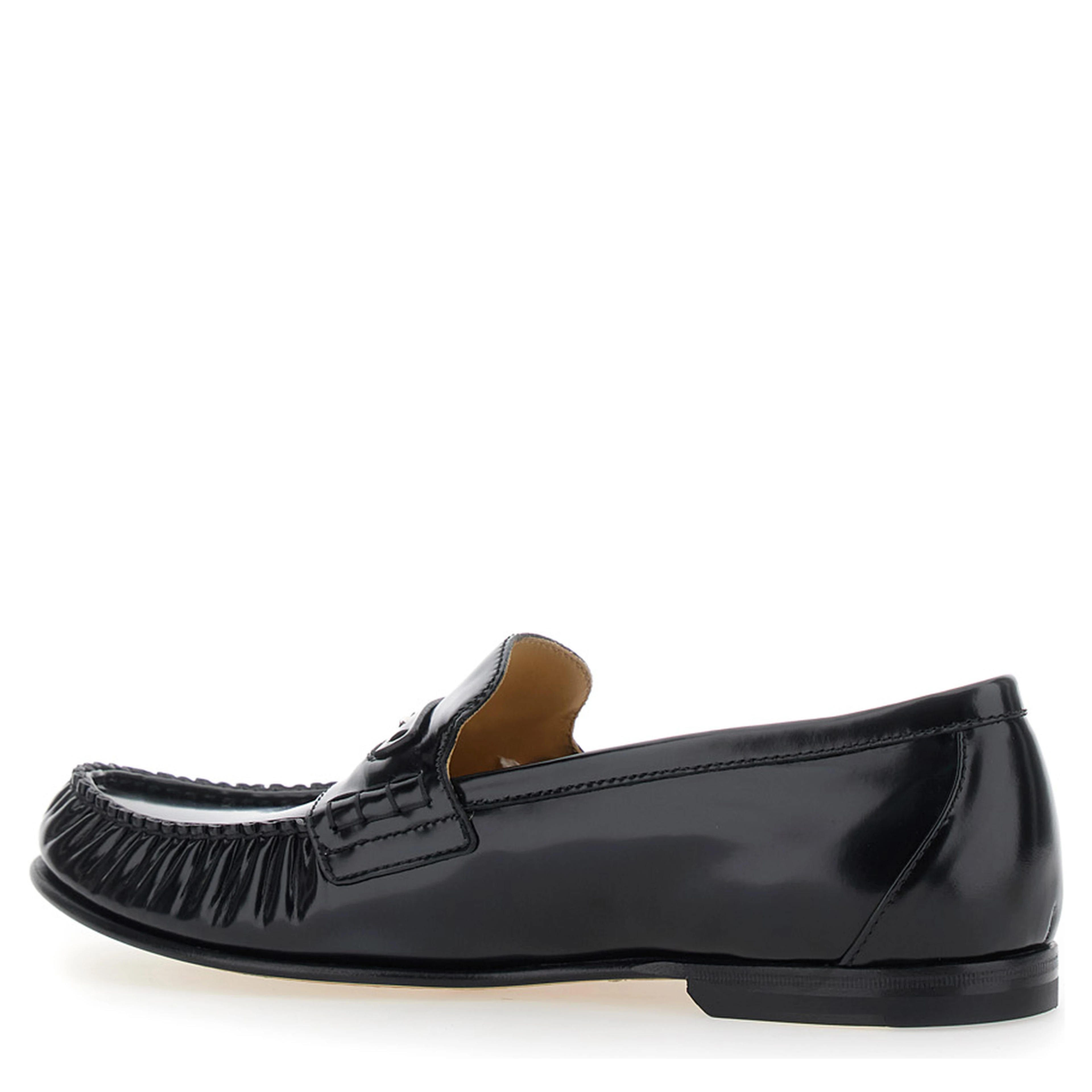 Black Loafers with Rounded Toe in Leather for Men