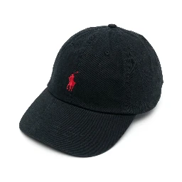 Baseball Cap with Pony Embroidered Logo on the Front in Black Cotton for Men
