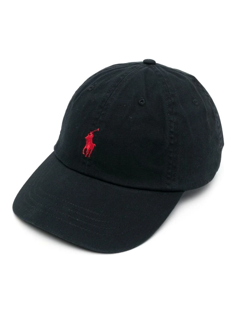 Baseball Cap with Pony Embroidered Logo on the Front in Black Cotton for Men