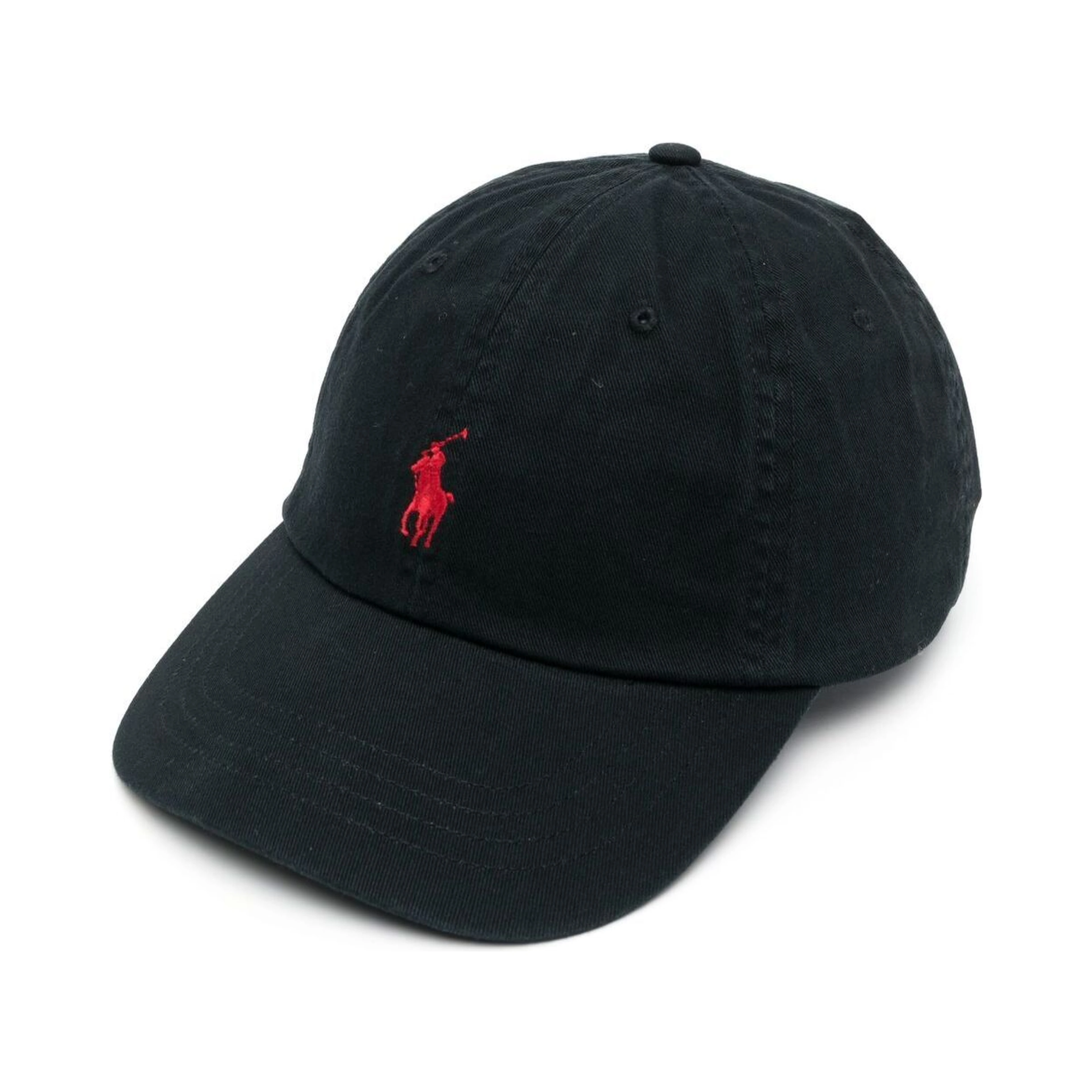 Baseball Cap with Pony Embroidered Logo on the Front in Black Cotton for Men