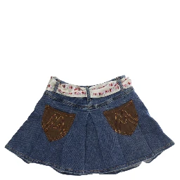 Blue Miniskirt with Fabric Belt and Logo Embroidery on the Back in Denim Girl