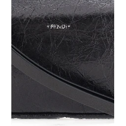 Zip Top Black Crossbody bag with adjustable and removable strap and FF logo on the front in leather for women