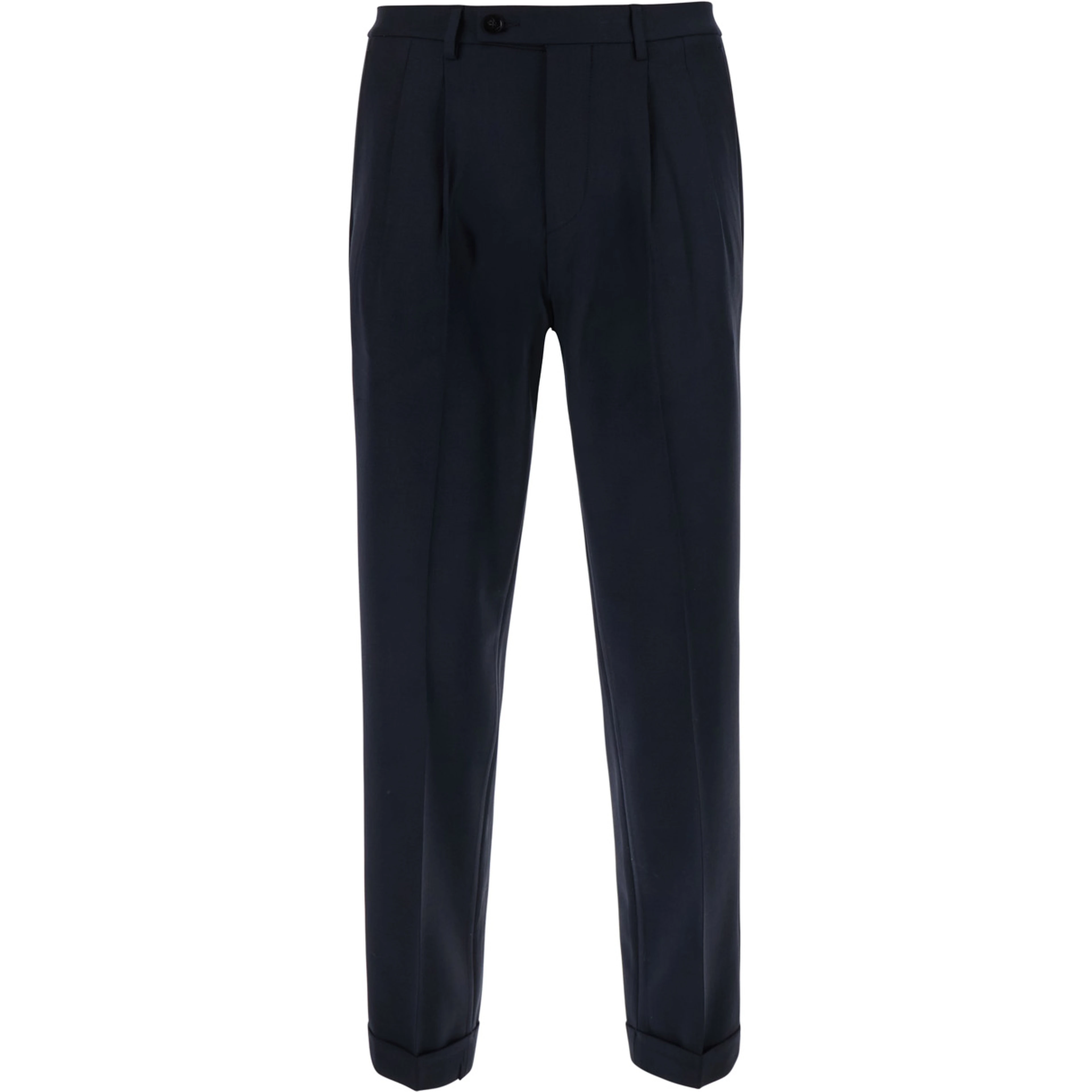 Blue Pants with Cuff Hem and Double Pleat on the Front in Wool Blend for Men