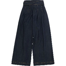 Grey Pants with Front Belt and Wide Leg in Denim Girl
