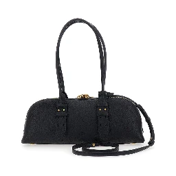 Bowling Horizontal Black handbag with adjustable and removable shoulder strap and Love Birds plate on the front in leather for women