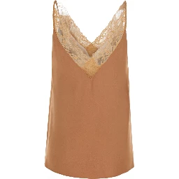 Pink Sleeveless top with V-neck and lace details in Blend viscose for women