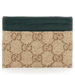Beige Card holder with four card slots in GG canvas and leather for men
