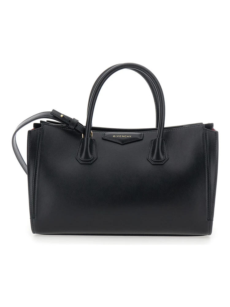 Handbag with Logo Detail on the Front in Black Leather for Women