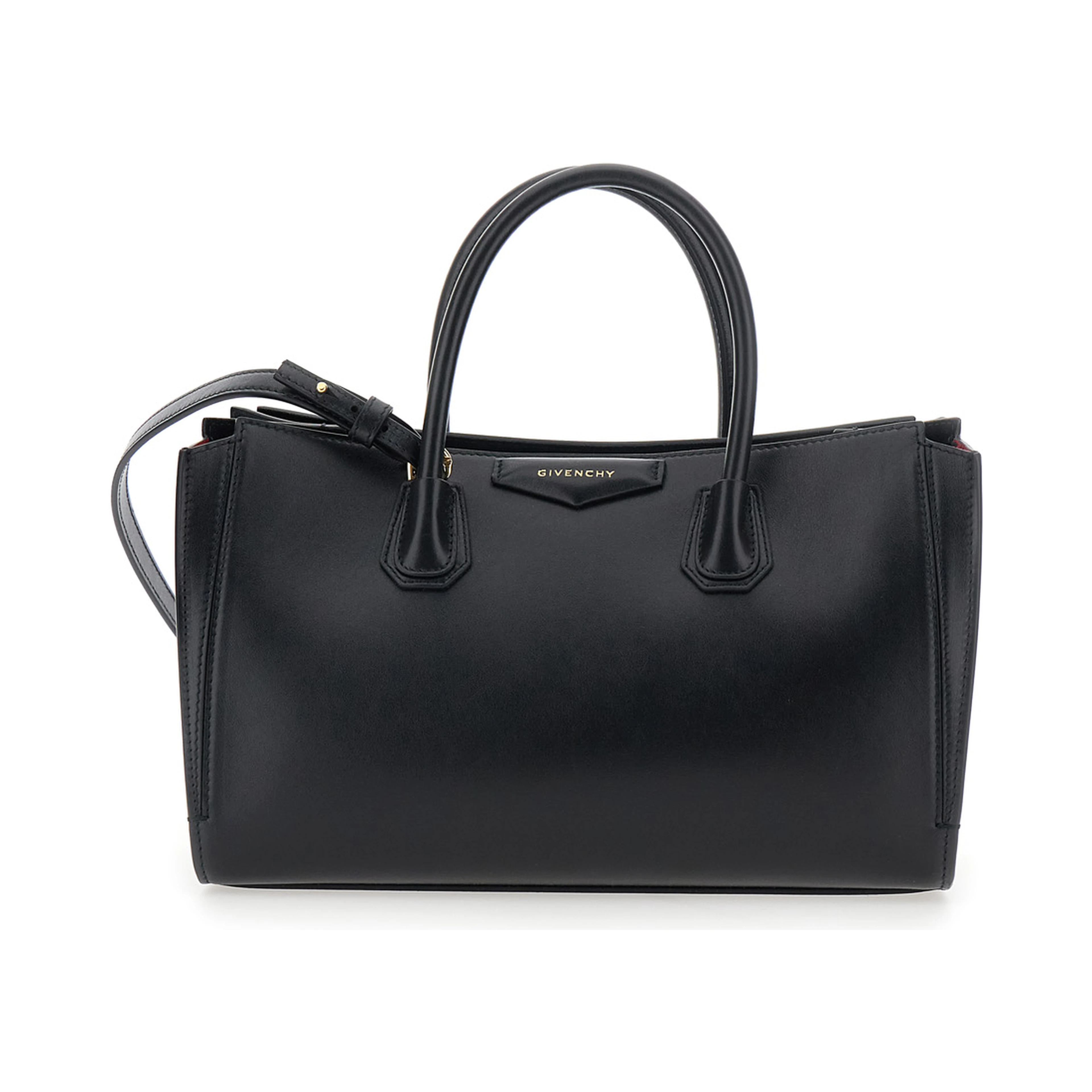 Handbag with Logo Detail on the Front in Black Leather for Women