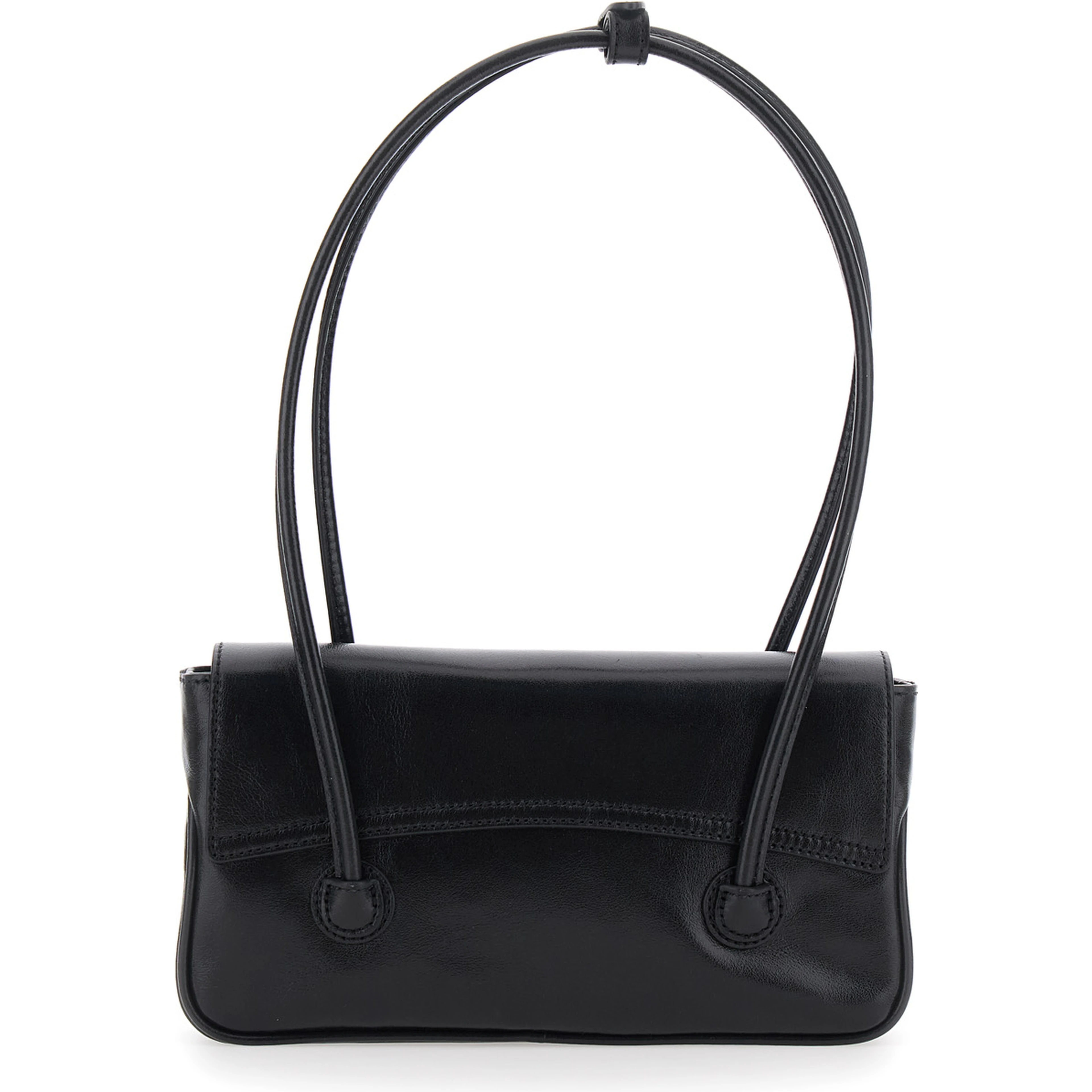 Shoulder Bag with Flap in Black Glossy Leather for Women
