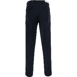Blue Pants with Cuff Hem and Double Pleat on the Front in Wool Blend for Men