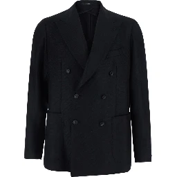 Montecarlo Black double-breasted jacket with Peak revers and pin on the front in wool for men
