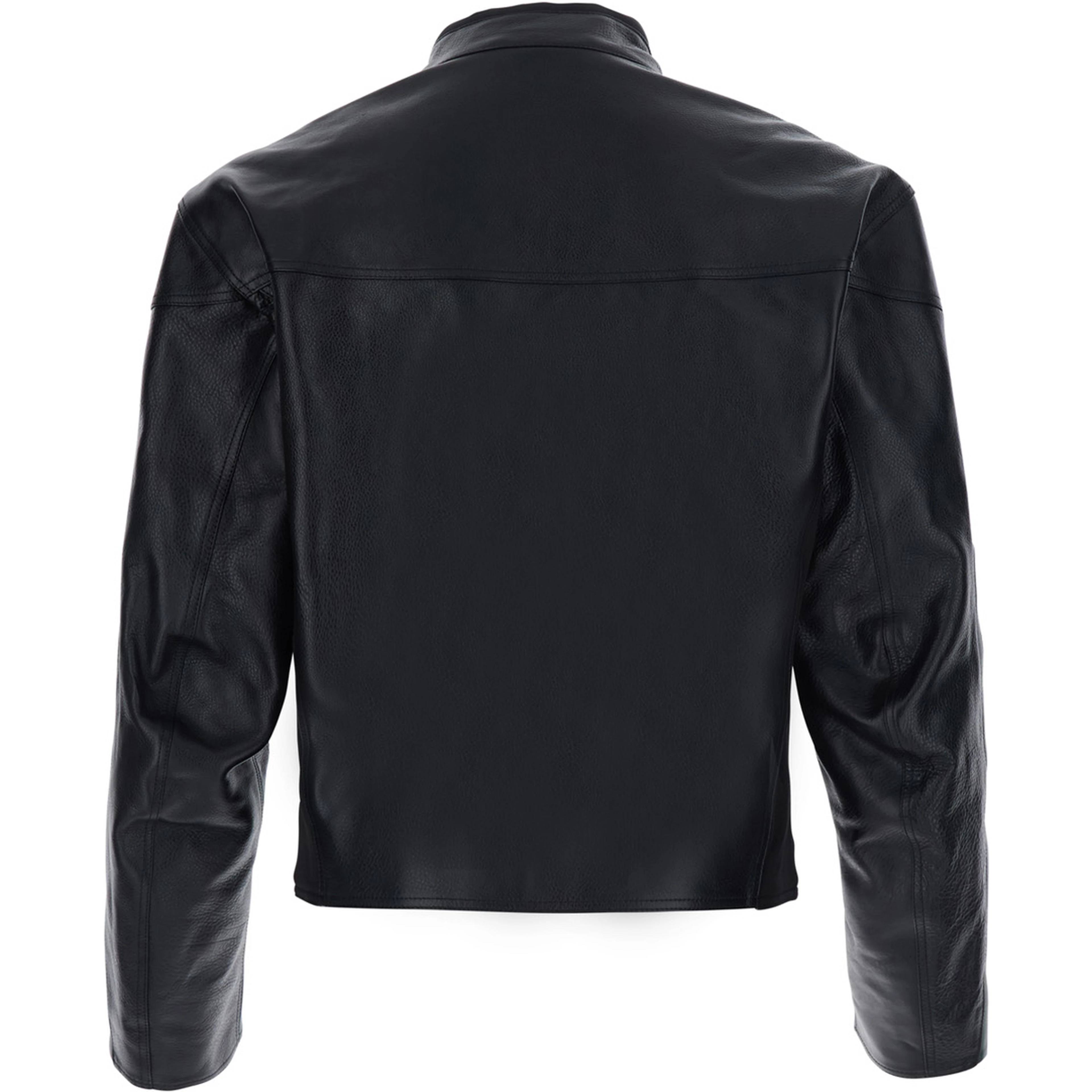 black Jacket with high collar and Web Stripe on the sleeves in leather for men