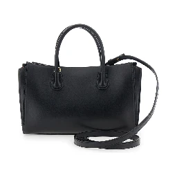 Handbag with Logo Detail on the Front in Black Leather for Women