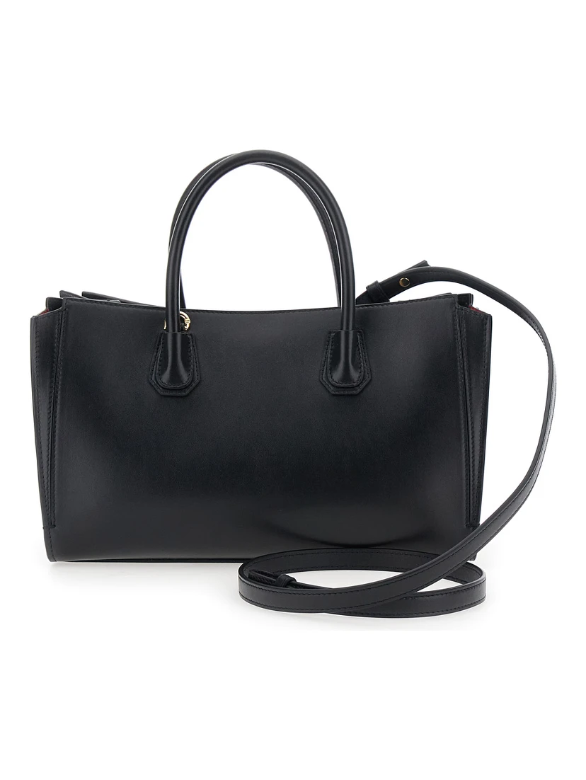 Handbag with Logo Detail on the Front in Black Leather for Women