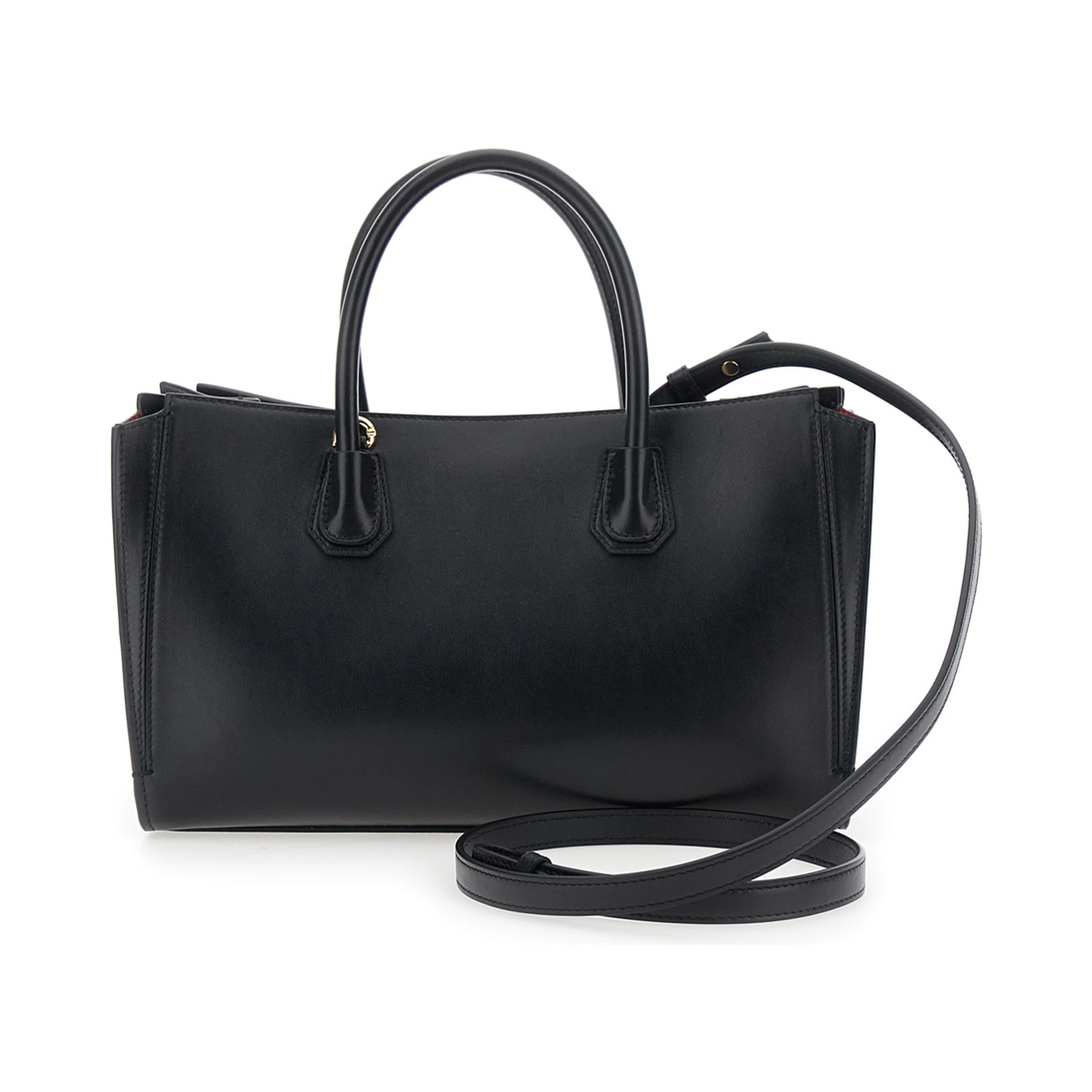 Handbag with Logo Detail on the Front in Black Leather for Women