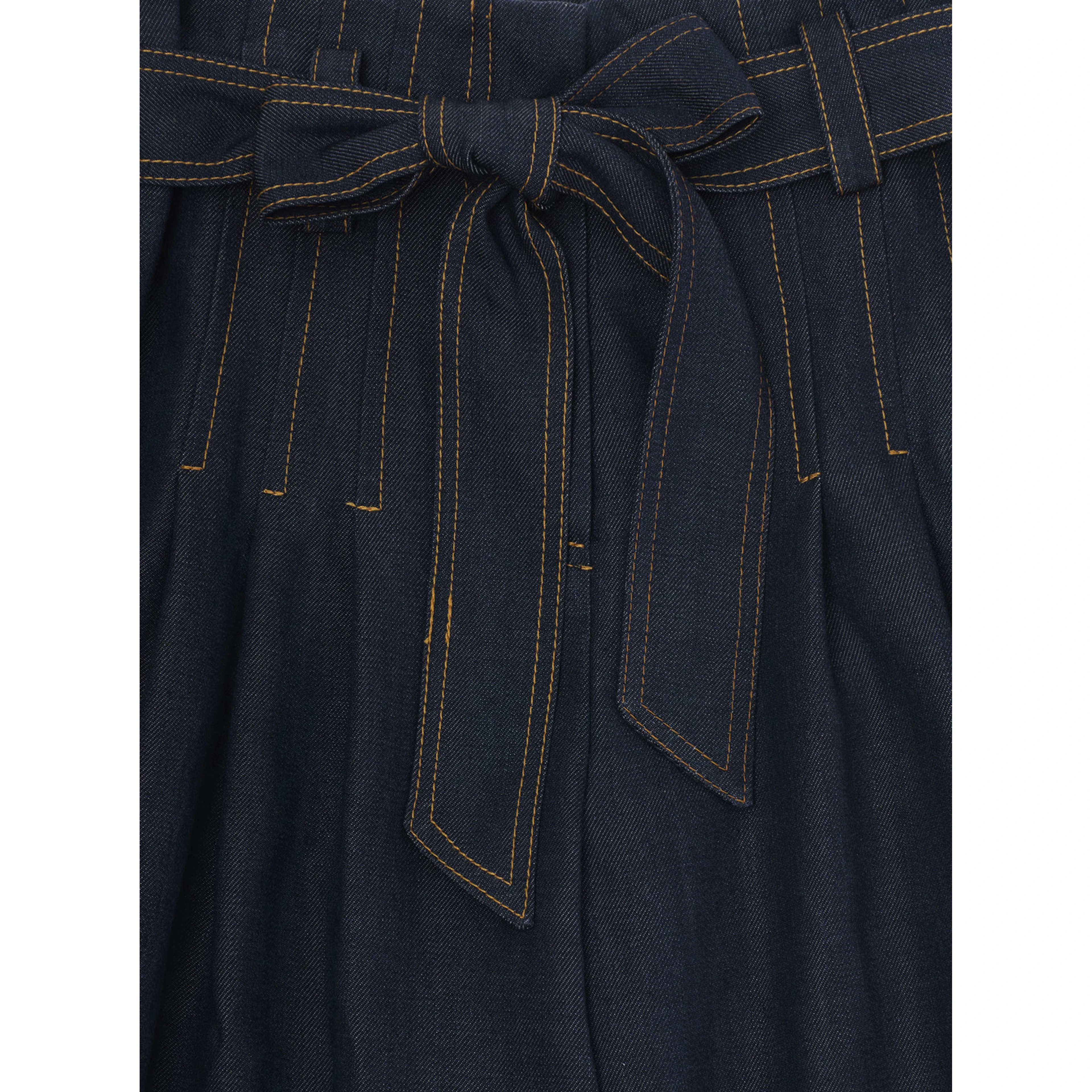 Grey Pants with Front Belt and Wide Leg in Denim Girl