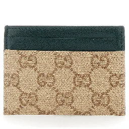 Beige Card holder with four card slots in GG canvas and leather for men