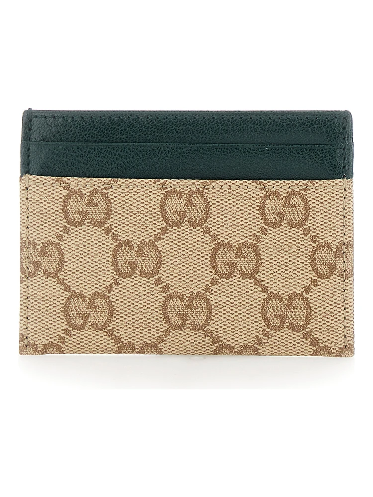 Beige Card holder with four card slots in GG canvas and leather for men alternative